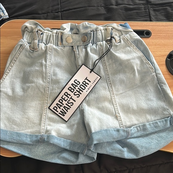 Almost Famous Pants - High Waist Blue Denim Shorts with Cuffed Hems NWT